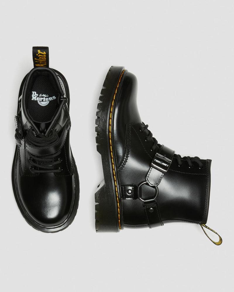 Black Kids' Dr Martens Junior 1460 Harness Leather Casual Boots | CA 658TCE